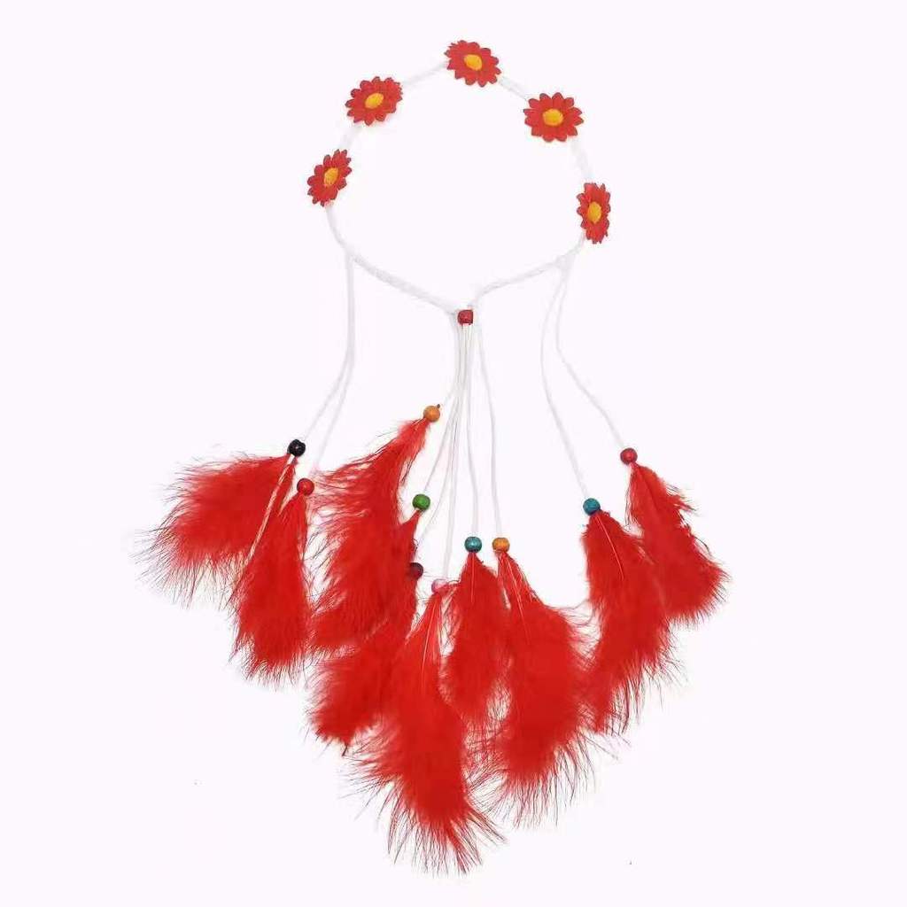GHG - Mũ đội đầu bohemian lông vũ với hoa hướng dương, phù hợp cho chụp ảnh