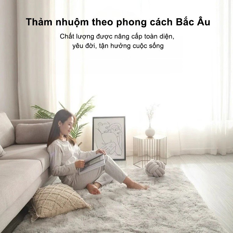 Thảm lông trải sàn decor phòng ngủ sang trọng, Thảm lông mềm mịn chống trượt trang trí phòng khách DINOHOME