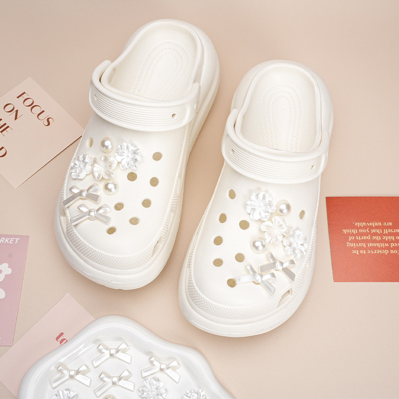 Phụ Kiện Giày Lỗ Nơ Ngọc Trai Hoa Thích Hợp Cho crocs Cao Cấp Có Thể Tháo Rời Busch Zhibixing ins