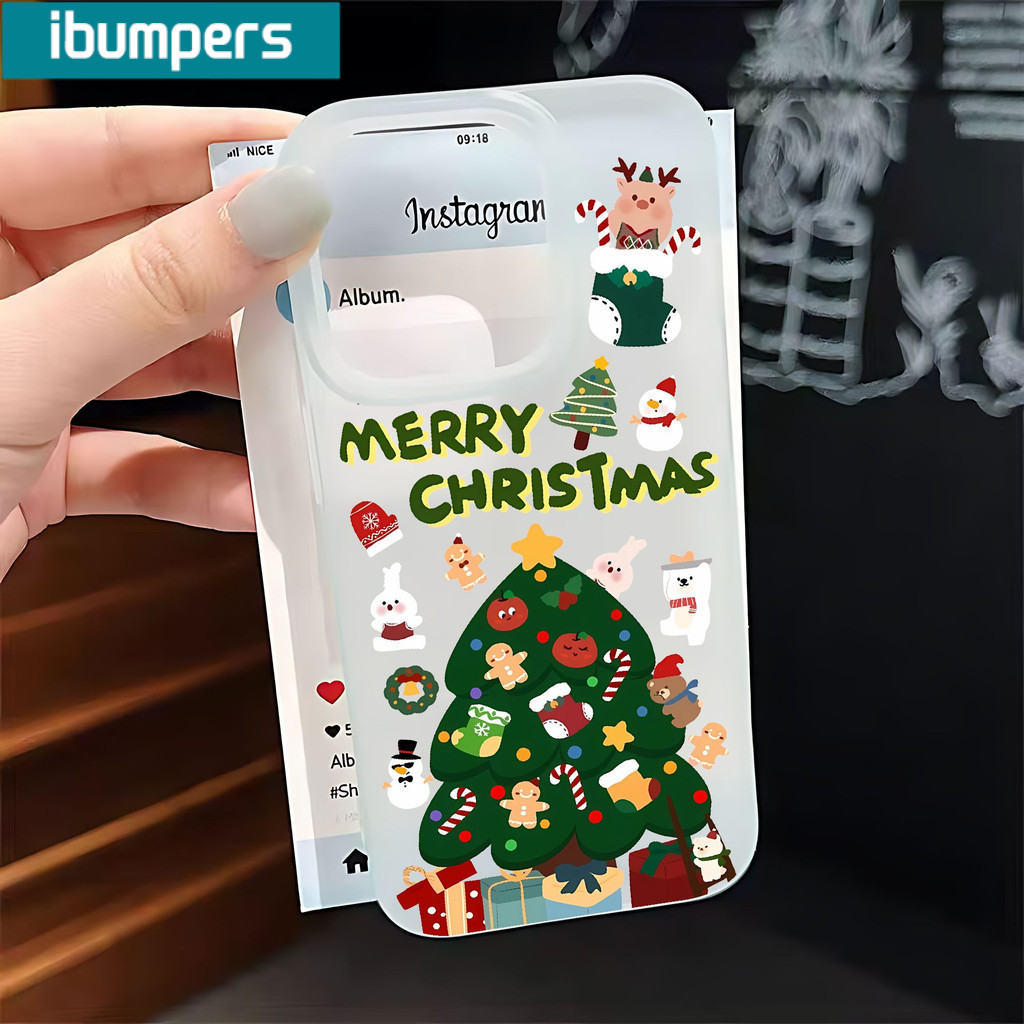 Ibumpers Ốp Điện Thoại Giáng Sinh Vui Vẻ Họa Tiết Nguyên Tố Trong Suốt Mờ Mềm Cao Cấp Chống Sốc Cho iPhone 11 12 13 14 15 16 17 Pro Max IP 7 8 Plus Iphon X XS XR