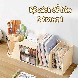 Kệ Đựng Sách Để Bàn Tích Hợp Hộp Đựng Bút Đa Năng, Kệ Đựng Đồ Dùng Học Tập Chia Ngăn Tiện Lợi