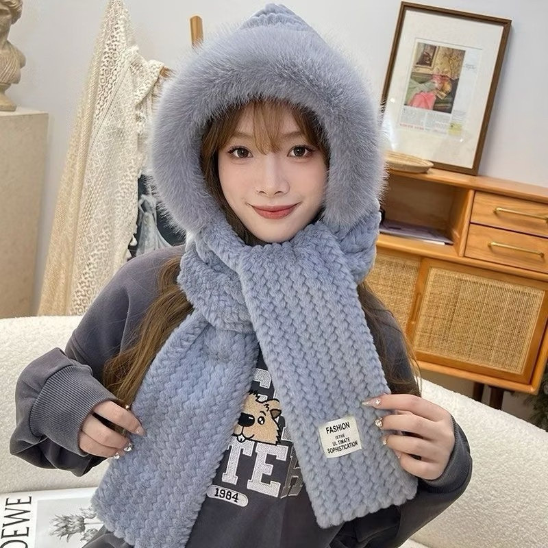 Mũ Lông Cừu 4in1 Nữ Len Tai Gấu Giữ Ấm Mùa Đông Nón Len Tai Mèo Kèm Khăn Quàng Cổ Đẹp Găng Ta