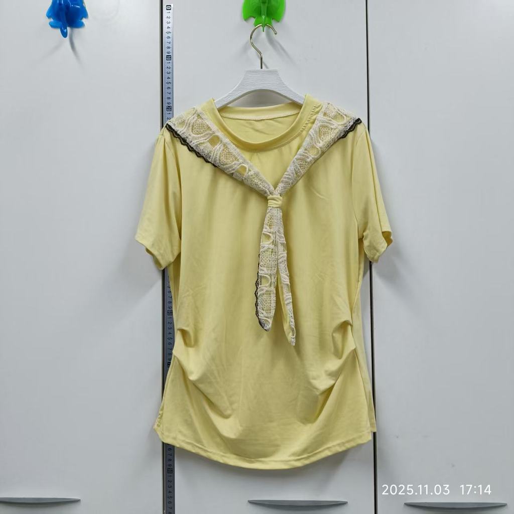 Milyfashion Size Lớn Ren Khăn Choàng Vai Chính Hãng Tay Ngắn T Phong Cách Mới Rời Ôm Hơn Nhìn Thời Trang Top Quần Áo Nữ