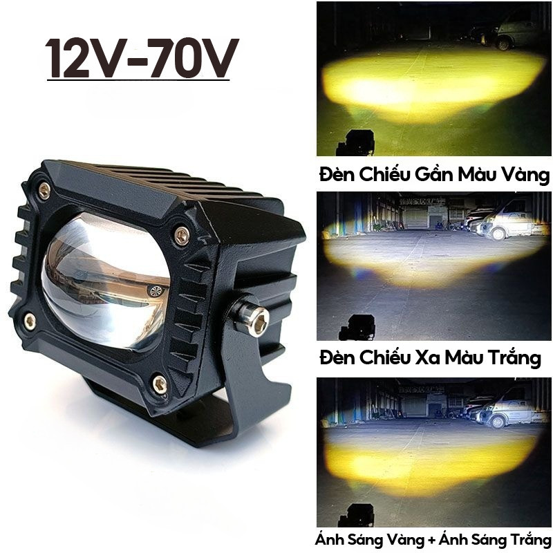 Bi cầu vuông trợ sáng, đèn led trợ sáng xe ô tô, 3 chế độ màu 12v đến 24v