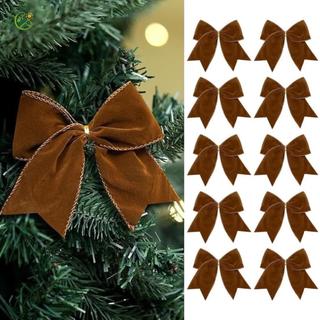 ⭐GROUS⭐10 Pieces Velvet Bow Set for Rustic Christmas Wreath and Tree Holiday Decoration