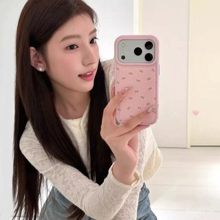 Ốp Điện Thoại Thích Hợp Cho iPhone Da Hồng Nơ ins Thích Hợp Cho iPhone17PROMAX Vỏ Điện Thoại Hạt Da Phong Cách Mới 16 Túi Trống 15 / 13 Vỏ Bảo Vệ Hoạt Hình ZSZK