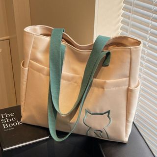 Túi Tote nylon DANBY, Túi sinh thái nhẹ thêu mèo thông thường, Túi mua sắm Túi xách sức chứa lớn Túi đeo vai nylon ngoài trời
