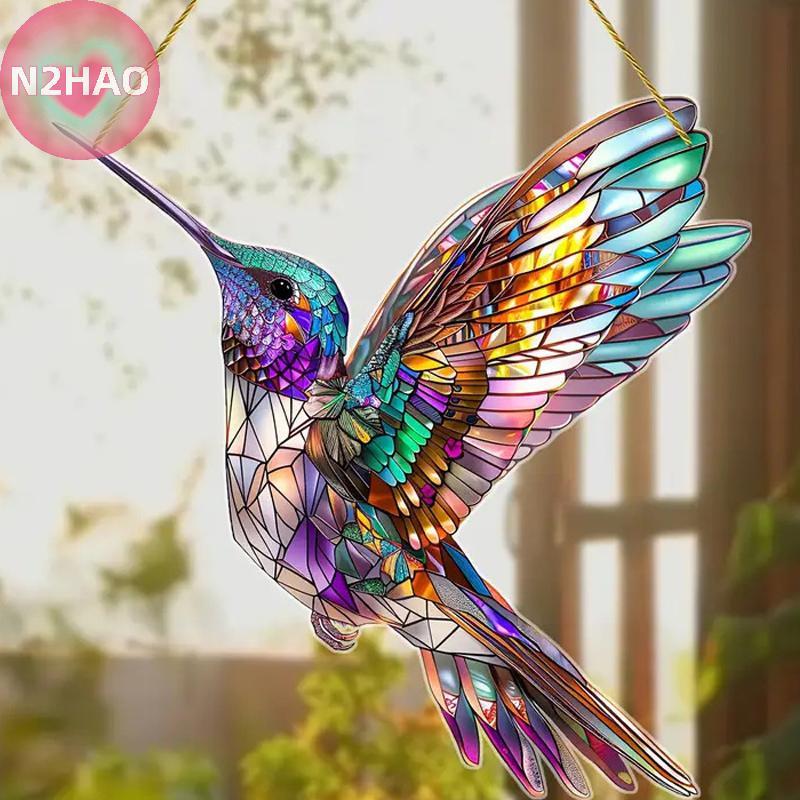N2HAO Gorgeous Hummingbird Sun Catcher - Kính màu Acrylic 8 "Thích hợp để trang trí mọi mùa Quà tặng ngôi nhà và sân vườn hoàn hảo n