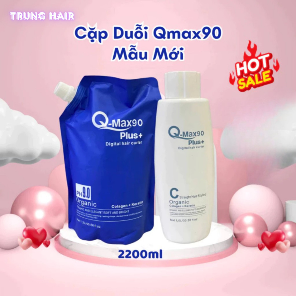 Thuốc uốn tóc Qmax90 cặp 2400ml hỗ trợ uốn cứng hóa và không quan tâm mềm hóa [Mẫu Mới]  | Trunghair