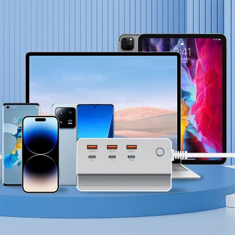 Trạm Sạc USB Đa Cổng Với 3 USB 3 USB C 35w Sạc Nhanh Trung Tâm Sạc Tường Cho Điện Thoại Di Động