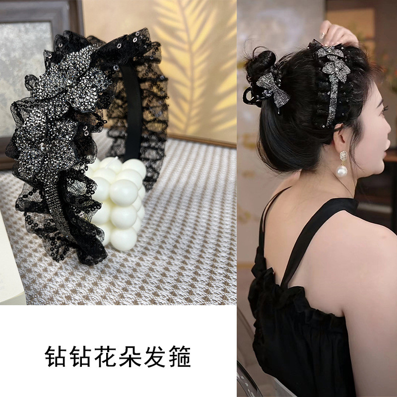 Huayan Tóc Lưới Đen Kim Cương, Hoa Tóc Chống Trơn Trượt, Phong Cách Pháp, Phù Hợp Làm Phụ Kiện Tóc