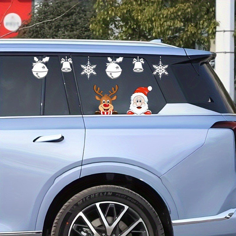 Chúc Mừng Giáng Sinh Xe Dán Chống Thấm Nước Ông Già Noel Và Tuần lộc Cửa Sổ Lưới Tản Nhiệt Thích Hợp Cho Xe Ô Tô Máy Tính Dán