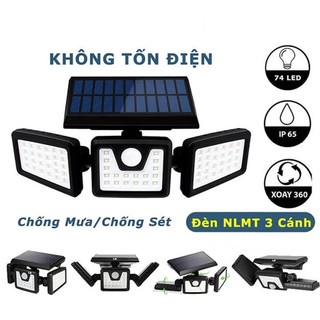 Đèn năng lượng mặt trời 80w 3 bóng 75 đèn LED cảm biến chuyển động chống nước tự động bật tắt khi có người đi ngang qua