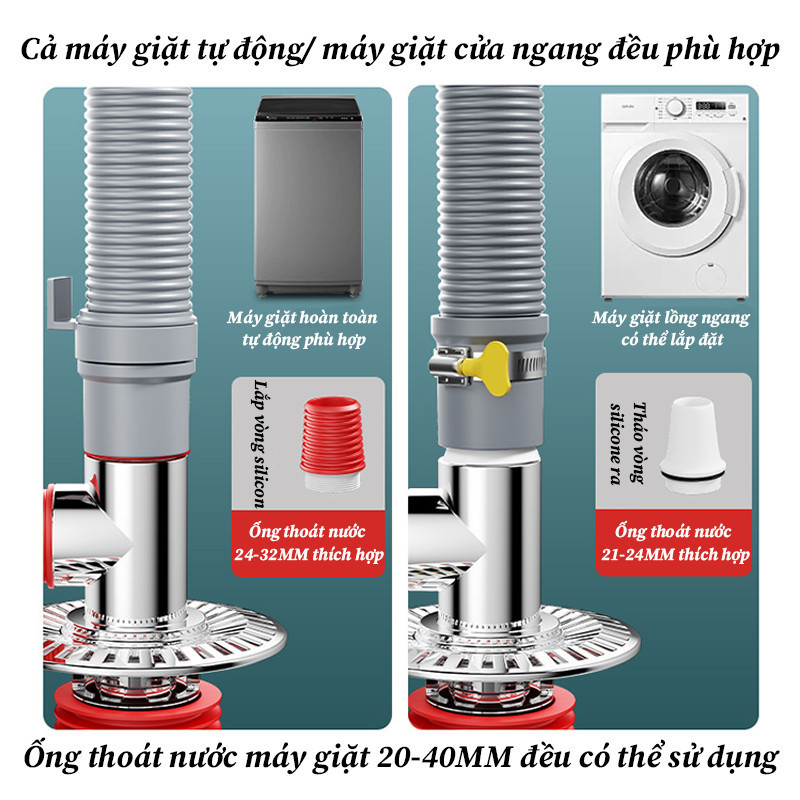 Nắp Ống Xả Máy Giặt- Ngăn Mùi Chống Tràn Đầu Nối Ống Nước 90 Độ Lắp Ga Thoát Sàn Chất Liệu Nhựa ABS 2in1