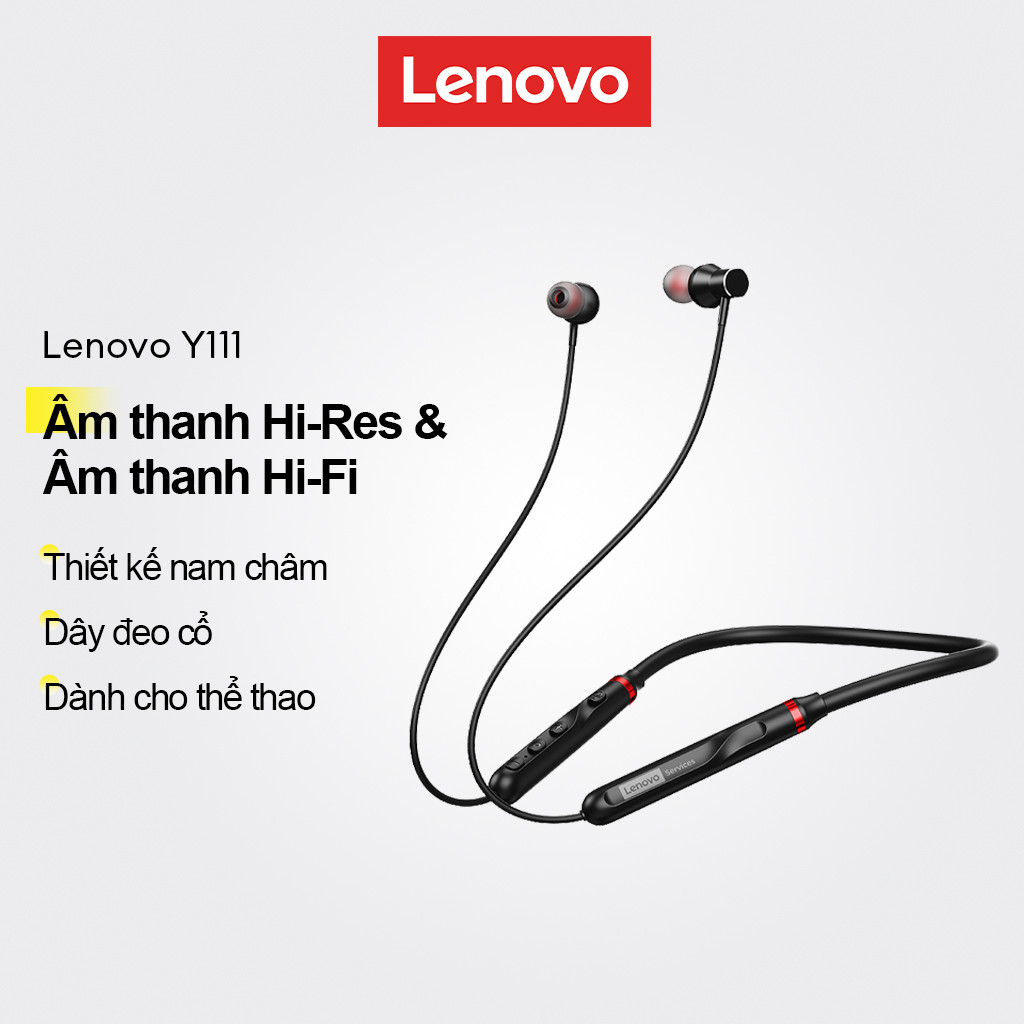 Tai nghe Bluetooth đeo cổ và tai nghe thể thao Lenovo Y111 có âm thanh độ phân giải cao và âm thanh HiFi cộng với thiết kế tai trong từ tính
