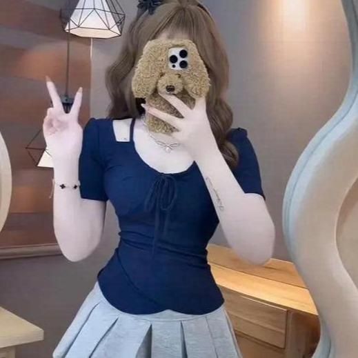 Áo Thun Nữ Bigsize Tay Ngắn Cổ Yếm Xoắn Eo Big size 45-85kg ESHOP Áo Thun Gân Đẹp Dễ Thương MS472