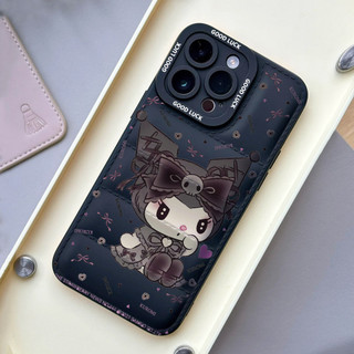 Ốp điện thoại hoạt hình Kuromi cho iPhone 17 / 17Air / 16E / 15 Plus / 14 / 13 / 12 / 11 / Pro Max. Chống sốc rơi. Hộp đựng túi khí kiểu áo khoác silicon lỏng che phủ toàn diện