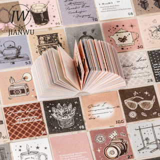 JIANWU Cô Gái Tinh Tế 100 Ngày Đấm Thẻ Series Vintage Phong Cảnh Chất Liệu Cắt Dán Memo Pad Sáng Tạo DIY Tạp Chí Văn Phòng Phẩm