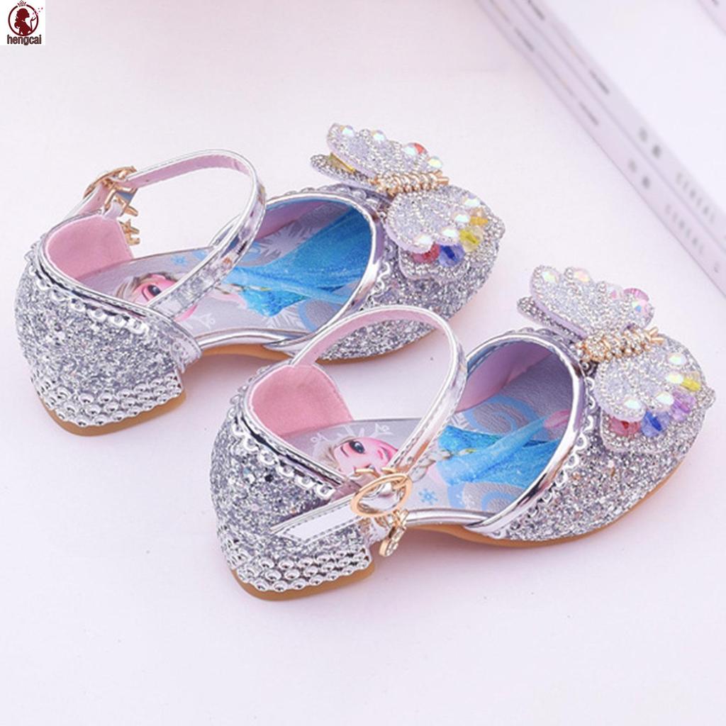 Xăng đan Nữ Công Chúa Pha Lê Kim Cương Giả Thấp Gót Lấp Lánh Giày Cho Trẻ Em Tập Đi 4-12 Tuổi