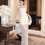 Đầm dạ tiệc sang trọng Khiết Style, thiết kế lưới sequin đính hoa đá lấp lánh & cape tơ phủ thanh lịch KD444 — ảnh 6