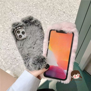 Ốp Điện Thoại Thỏ Lông Thu Đông Cho Tecno POP 10 9 8 7 6 5 4 Lite Air 2 2F Pova 7 6 5 4 3 2 Pro Neo 2 Curve 5G 4G Vỏ Dễ Thương Sang Trọng Lấp Lánh Khung Kim Cương Mềm Vỏ