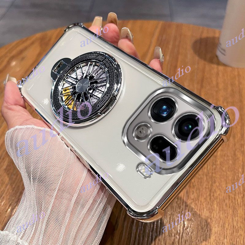 Ốp điện thoại trong suốt mạ bốn góc OPPO Find X9 Pro 5G có giá đỡ cối xay gió cho Oppo Find X9Pro FindX9 Pro 5G Ốp lưng silicon mềm chống sốc cho OPPO FindX9Pro 5G
