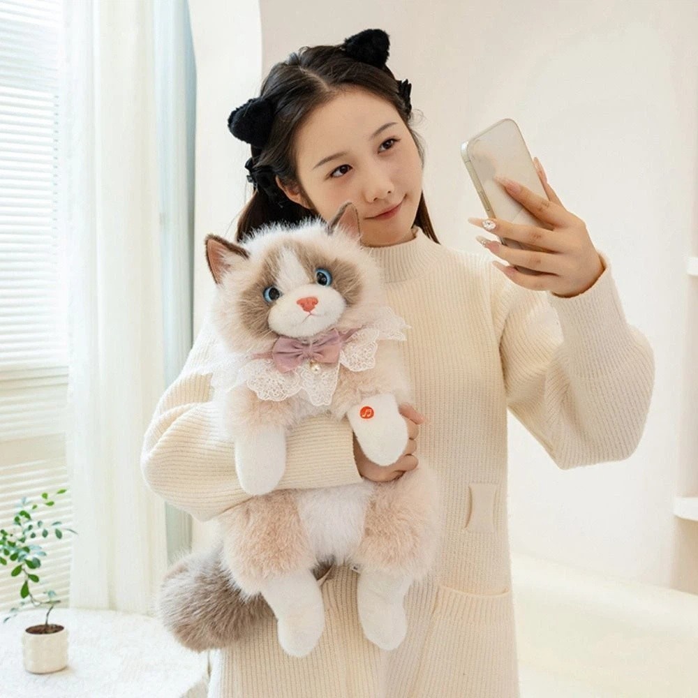 Ba lô mèo rối mô phỏng FUHUIOT, Động vật nhồi bông Túi đi học cho mèo sang trọng dễ thương, Phim hoạt hình mầm non Lưu trữ du lịch Túi siêu thực tế Túi đựng trẻ em