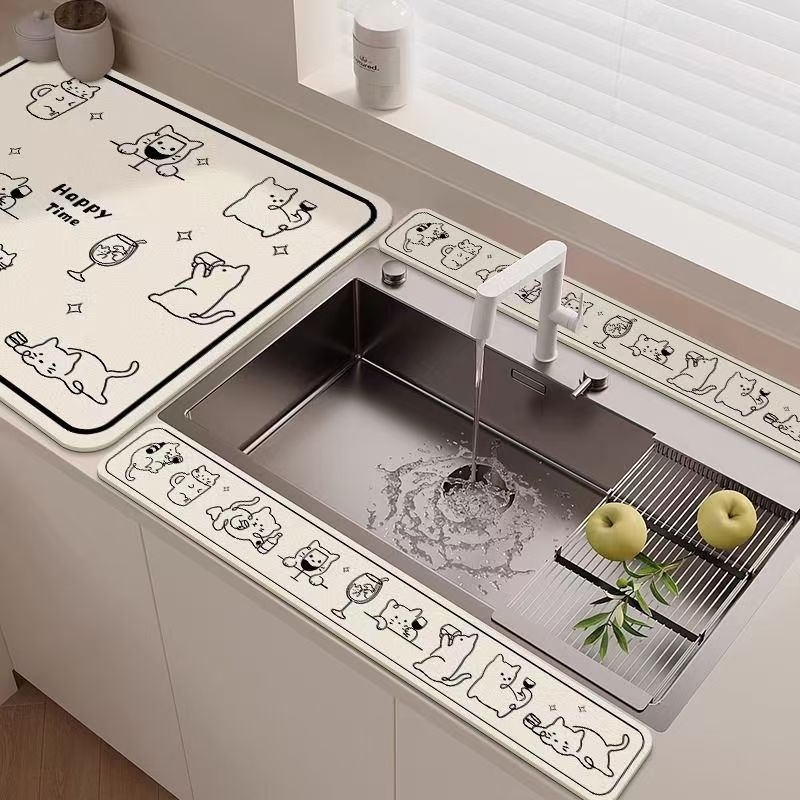 Hoạt Hình Dải Dài Rửa Bát Bồn Rửa Chén Hấp Thụ Nước Đơn Giản Thì Bàn Nhà Bếp Chống Trơn Trượt Diatom Bùn Thoát Thảm Đệm Dải Giữ Nước