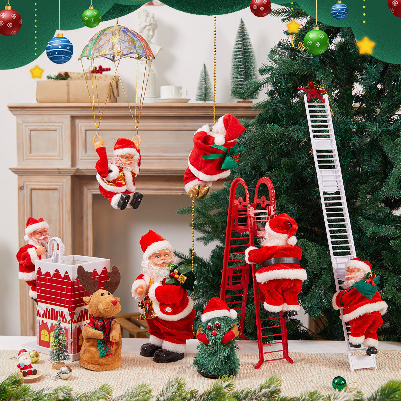 Ông Già Noel Leo Dây,ông Già Noel Leo Thang Tự động,Trang Trí Giáng Sinh, Đồ Chơi Nhạc Đèn Trang Trí Noel