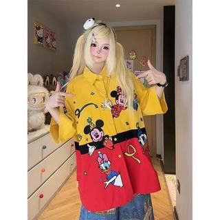 Áo sơ mi tay ngắn họa tiết Mickey &amp; Donald Duck, phù hợp cả nam và nữ, thời trang hàng ngày