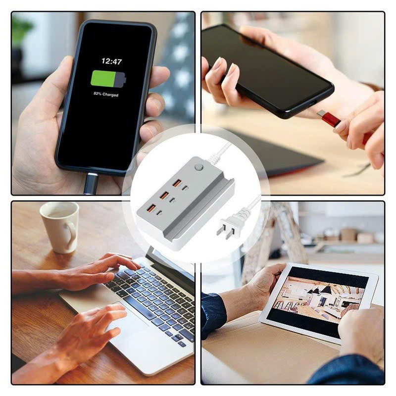 Trạm Sạc USB Đa Cổng Với 3 USB 3 USB C 35w Sạc Nhanh Trung Tâm Sạc Tường Cho Điện Thoại Di Động