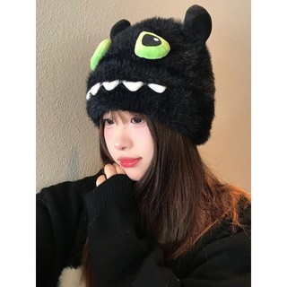 Mũ lông Toothless hoạt hình dễ thương nữ mùa đông - Mũ Lei Phong ấm che tai, dành cho đầu lớn, làm khuôn mặt nhỏ, thời trang