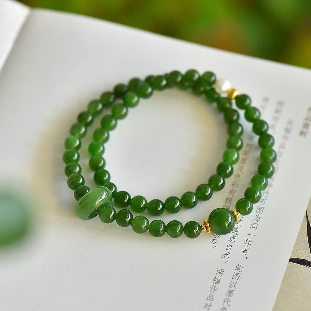 Xanh Chalcedony Hetian Jade Jasper Đôi Vòng Tròn Thiết Kế Vòng Tay Phù Hợp Với Jasper Chạy Vòng Giàu Có Pha Lê Vòng Tay