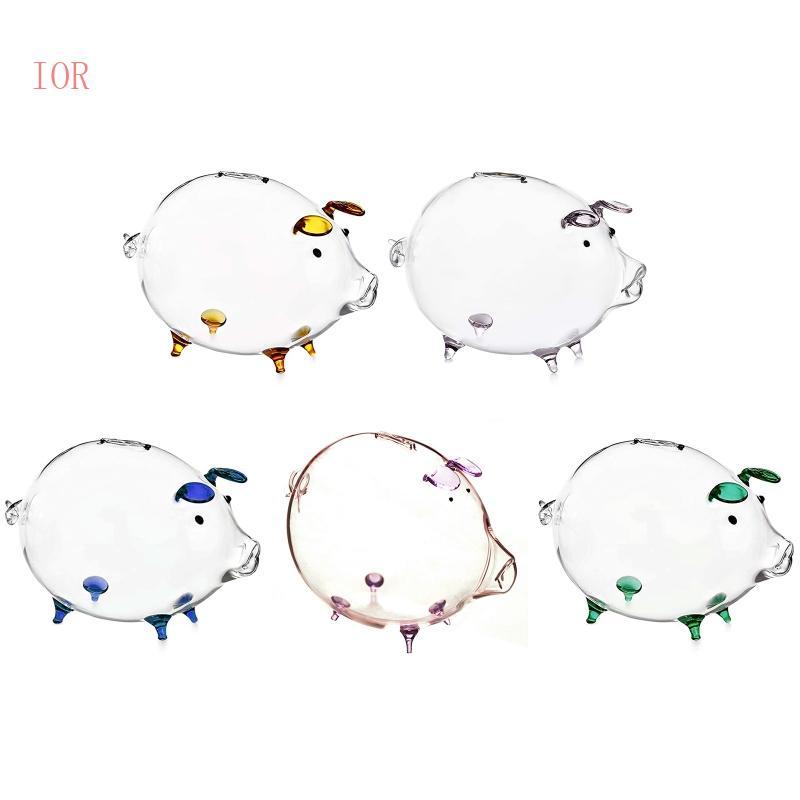 IOR Pig Piggy Bank Hộp đựng tiền xu Hộp tiết kiệm bằng kính trong suốt dễ thương Lưu niệm sinh ra