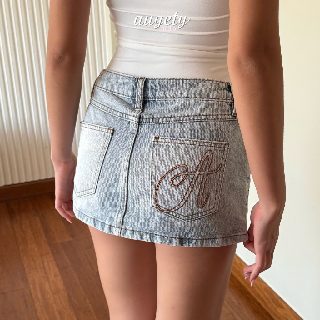 Chân Váy Jeans Ngắn Cạp Thấp V Line Form Tạo Thắt Eo Đẩy Hông Có Lót Trong Augety Studio, RICHIE Mini Skirt
