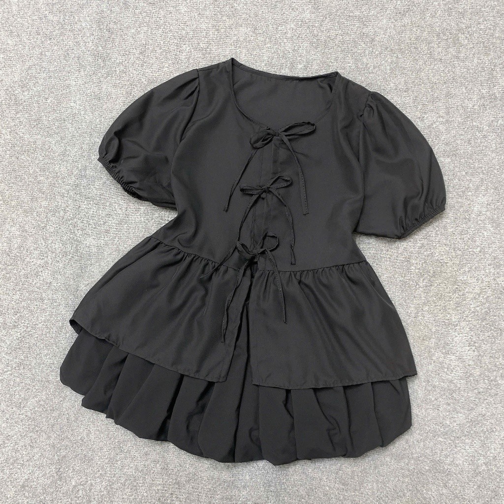 Set Áo Babydoll Nữ Bigsize CÔ NHỎ Tay Phồng Tiểu Thư Phối Váy Bí Xòe Có Bảo Hộ SET ( A191-CV413)