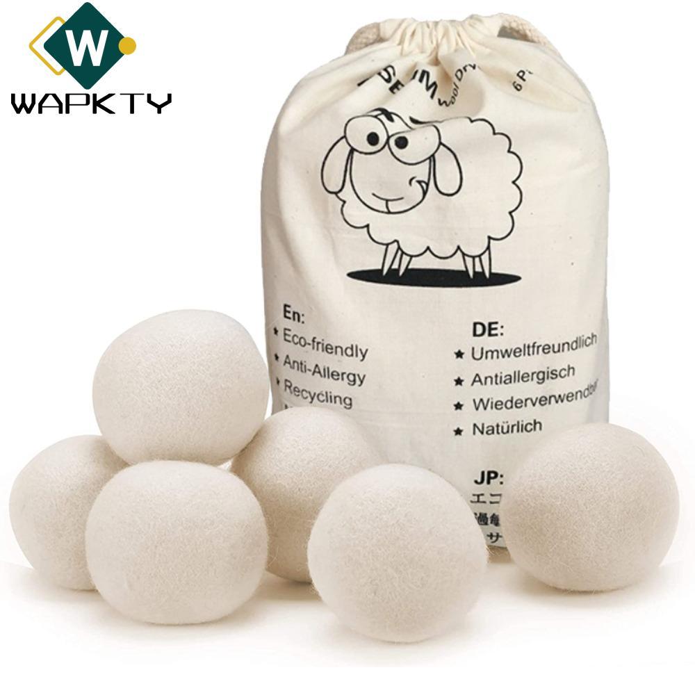 WAPKTY 6 Quả bóng giặt tại nhà, Bóng máy sấy len tăng tốc 6-8cm, Quần áo làm mềm tái sử dụng giảm tĩnh điện mềm