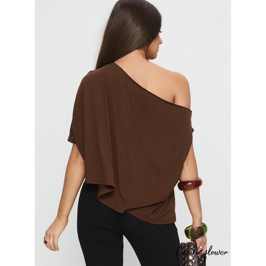Áo crop-top lệch vai nữ - Áo thun có cánh tay phong cách thoải mái