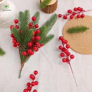 ⭐GROUS⭐Artificial Christmas Pine Branch with Red Berries and Green Stem for Holiday Use