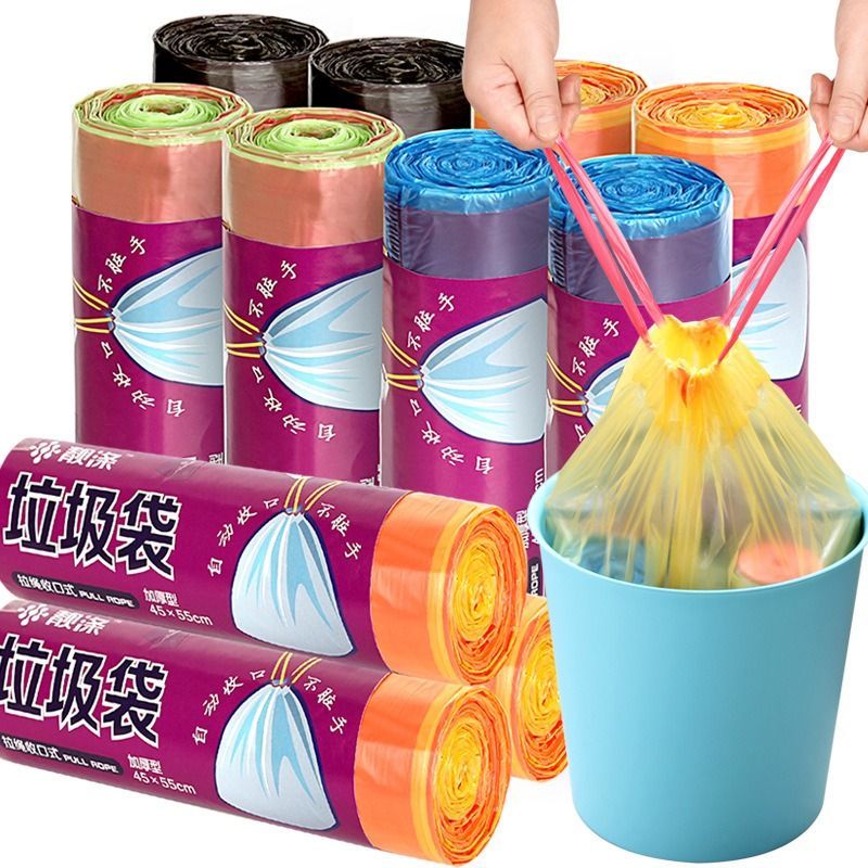 Cuộn 15 túi rác dây rút nhiều màu, tự phân huỷ sinh học, dai chắc ...