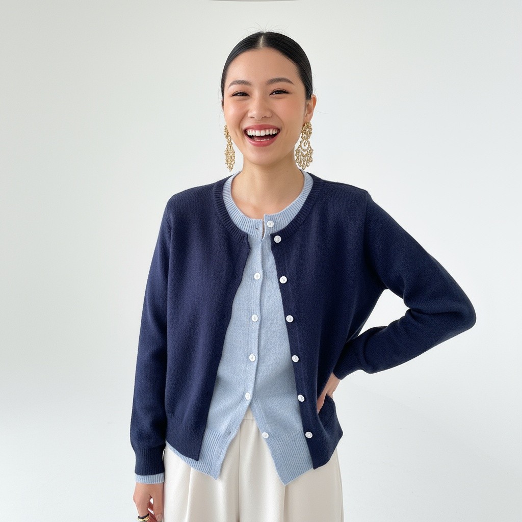 Beverlay Off Days Thời Trang Tương Phản Màu Khâu Mỏng Hơn Nhìn Đáy Áo Cardigan Dệt Kim