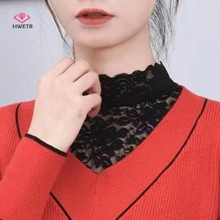 Áo sơ mi nữ cổ giả trắng với ren hoa detachable, mới lạ cho áo len