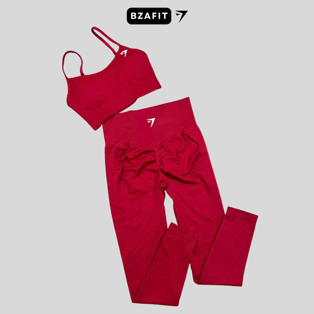 Bộ quần áo tập gym yoga,quần legging cạp cao + áo bra lưng U chất dệt kim 10% elast sẵn mút rời thay thế tiện lợi GB325