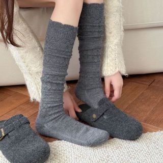 Tất bắp chân rỗng WOAY, Tất ống dài xếp chồng lên nhau ấm áp thoáng khí, Tất ống giữa đường phố Harajuku dệt kim thông thường Thu đông