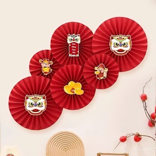 [Hàng sẵn] Set 6 Quạt Giấy Đỏ  Kèm Tag Trang trí Tết 2026-Quạt Giấy Decor Nhà Cửa, Đám Cưới, Trường Học Lễ Hội ANGIHOME