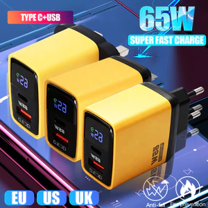 Bộ sạc nhanh màn hình thông minh 65W - Cổng USB-A / Type-C kép có màn hình nguồn thời gian thực, phích cắm toàn cầu ﻿