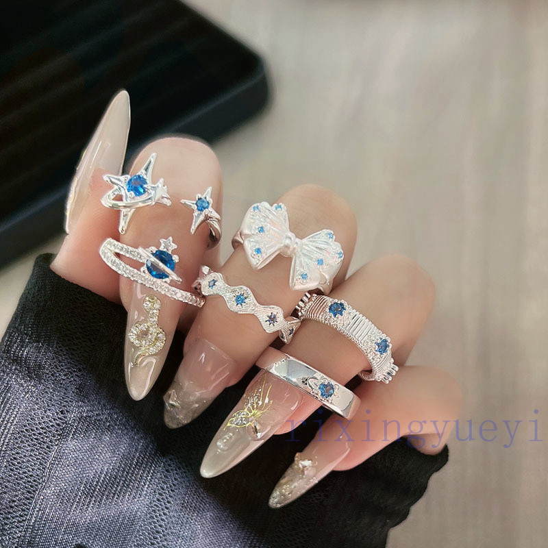 [RYX] Nhẫn Nơ Nữ Bầu Trời Đầy Sao Xanh Series Nhẫn Hành Tinh Thời Trang & Ngọt Ngào