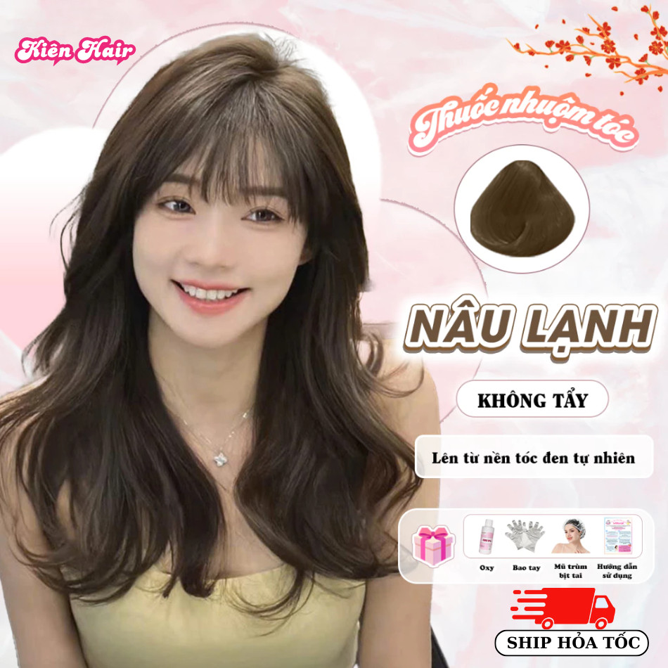 Thuốc Nhuộm Tóc Màu NÂU LẠNH, NÂU LẠNH SÁNG Không Tẩy, lên từ nền đen, tặng kèm trợ nhuộm