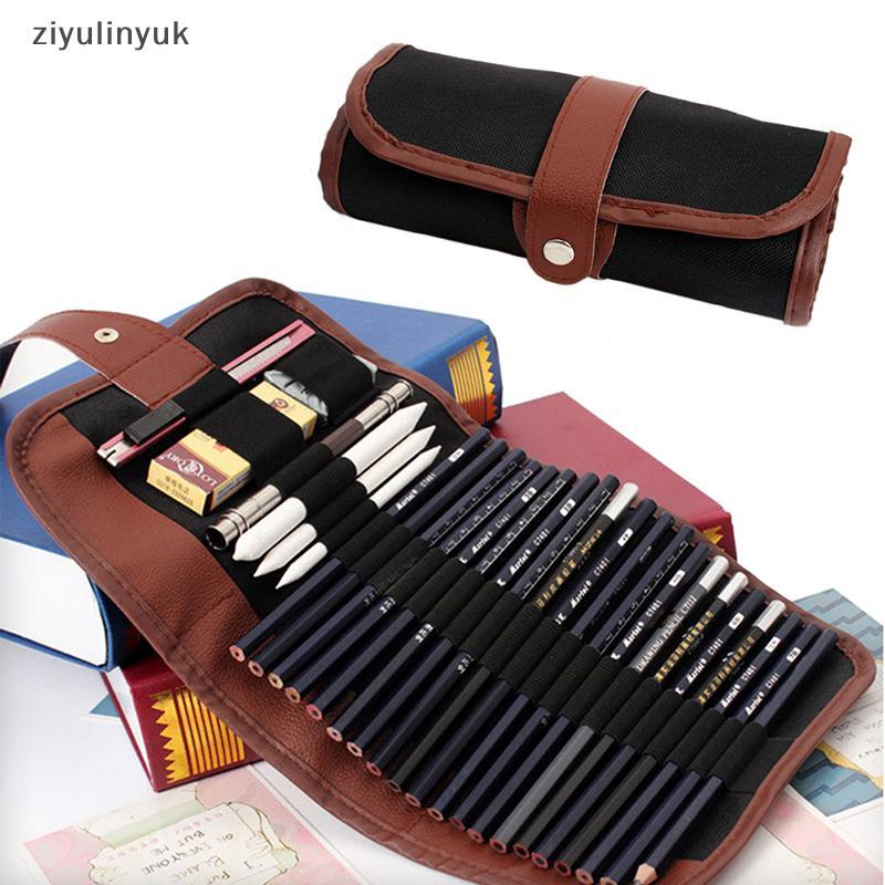 Ziyulinyuk 24 Cái Bộ Phác Thảo Bút Chì Trường Hợp Than Mở Rộng Bút Chì Bóng Cắt Túi Vẽ EN