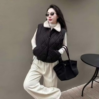 Áo phao gile phối cổ lông cúc bấm dành cho nữ dày dặn, mềm mịn